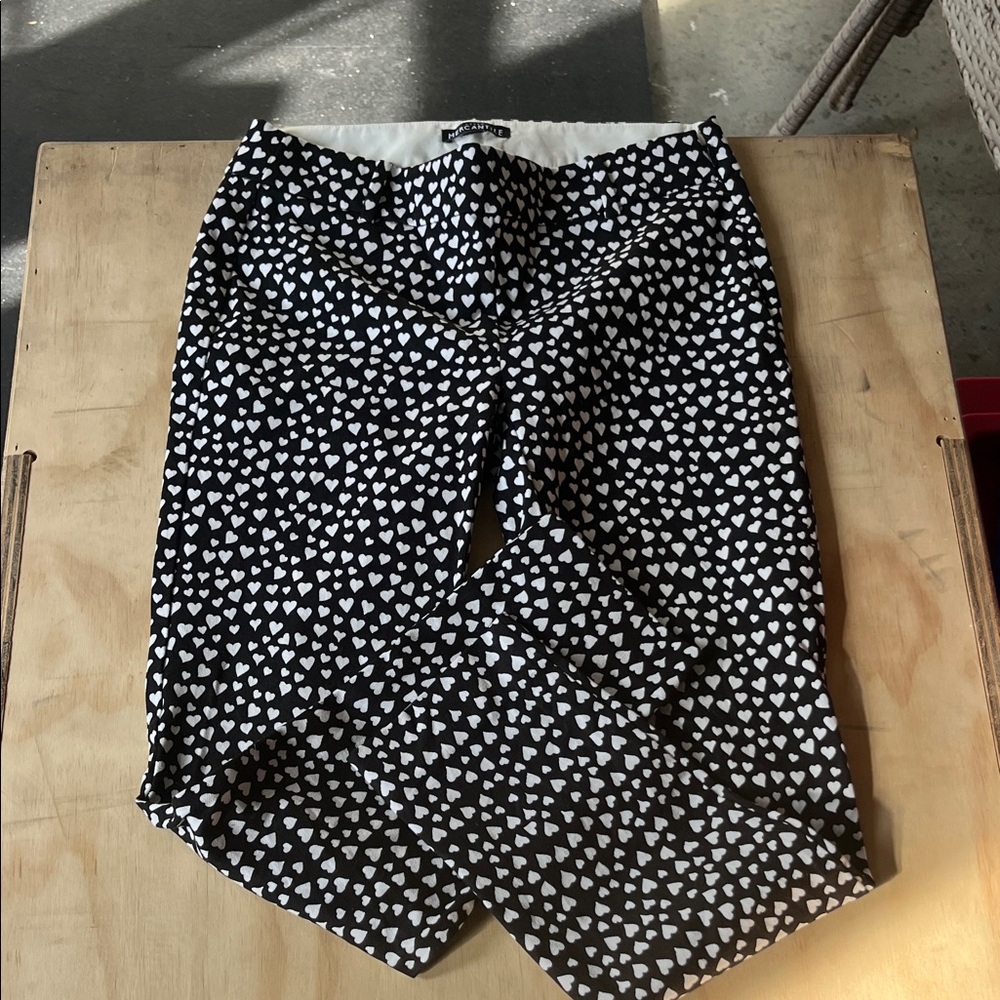 J. Crew Black and White Heart Print Capris